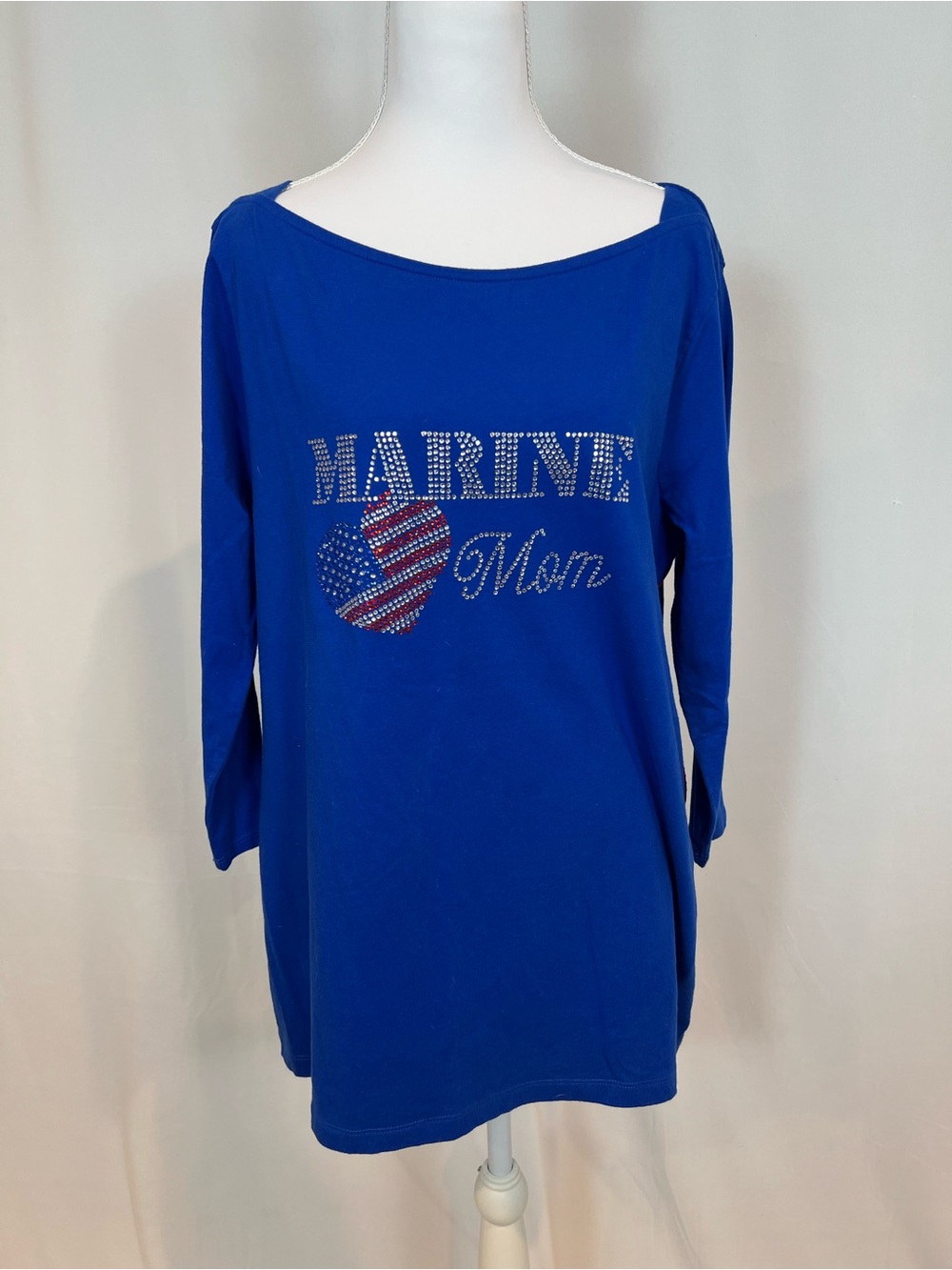 Marine Mom Rhinestone Long Sleeve Tee - Blue